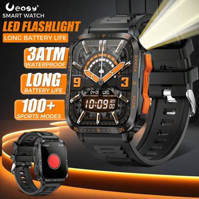 Ueasy Military Smart Watches For Men (Make/Answer Call) With LED Flashlight 1.96" Big Screen 430mAh Fitness Tracker With Sport Modes Heart Rate Sleep Monitor Outdoor Tactical Smartwatch For IOS Android