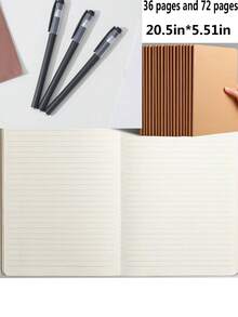 5pcs Notebook Set With 3pcs Pens, 36 Sheets/72 Pages Thick Kraft Paper A5 Line Notebook, Student Exercise Book, Learning Practice Notebook, Notebook Pen Set - Multicolor - View 10