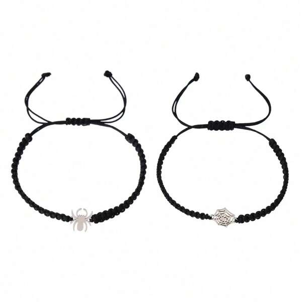 1 Pair Spider Web Friendship Bracelets, Stainless Steel Woven Bracelet