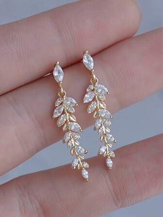 1 Paio di orecchini pendenti con nodi a fiocco geometrici a foglia cavi, di lusso, a goccia in colore oro con zirconia cubica, gioielli da cerimonia nuziale, festa, vacanza, regalo per le donne