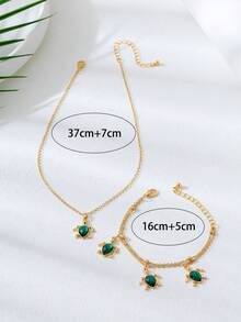 1 件简约绿海龟吊坠项链，休闲夏季海滩度假风格女士项链和手链，适合日常/假日佩戴，百搭夏季珠宝