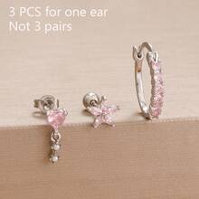 3 件粉色水晶花心形耳环，女士时尚 18K 镀金不锈钢和铜几何耳钉吊坠耳环，奢华珠宝，情人节、妈妈、母亲节礼物 - 3pcs Earrings set - 查看 11