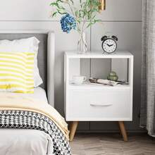 Bedside Table, Modern Open Storage Side Table, Double-Tier Nightstand, Suitable For Small Spaces, Living Rooms, And Bedrooms. - Ngăn kéo vải trắng - Xem 8
