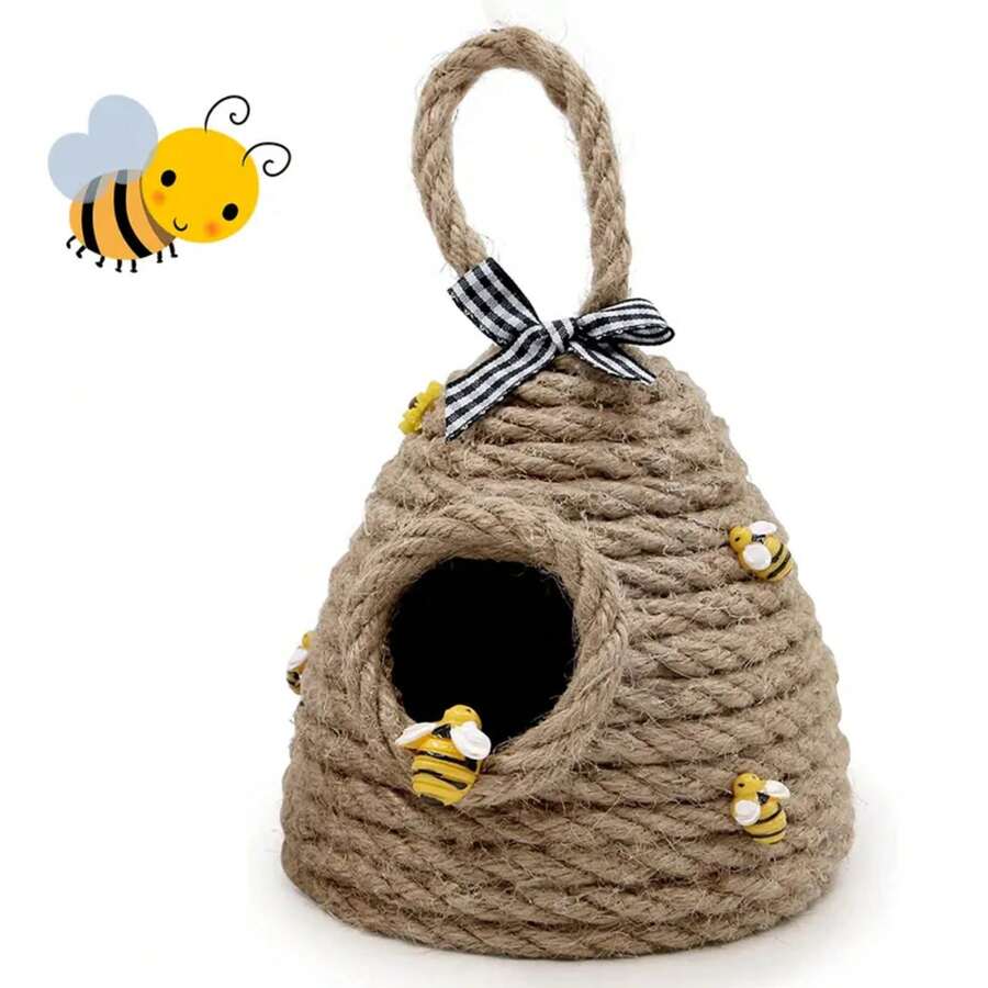 Decoración de colmena, bandeja colgante de yute, decoración de abejas en niveles, decoración de panal hecha a mano, adorno temático de abejas para fiestas en casa de campo - Tipo A - Ver 1