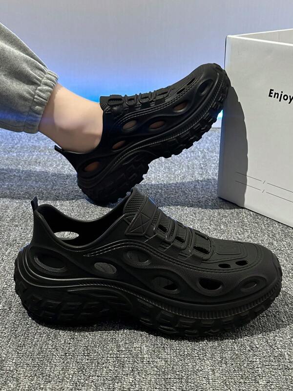 Men Outdoor Breathable Anti-Slip Sports Sandals For Running, Hiking, Basketball, Soccer, Driving, Water Sports, Soft Sole Casual Hollow Beach Shoes, All Seasons