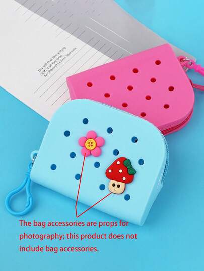 1pc Plain Soft Silicone Card Holder Wallet, Washable Card Case With Zipper Closure For Girl