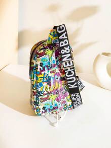 Fashionable Full-Print Casual Graffiti Pattern Women Sports Casual Crossbody Bag