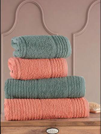 Made In Turkey - Güvenal Ece 4-Piece Luxury Turkish Cotton Bath Towel Set  2 Jacquard Bath Towels 70x140 Cm + 2 Hand/Face Towels 50x90 Cm | Premium Turkish Towels For Bathroom, Spa & Bridal Dowry