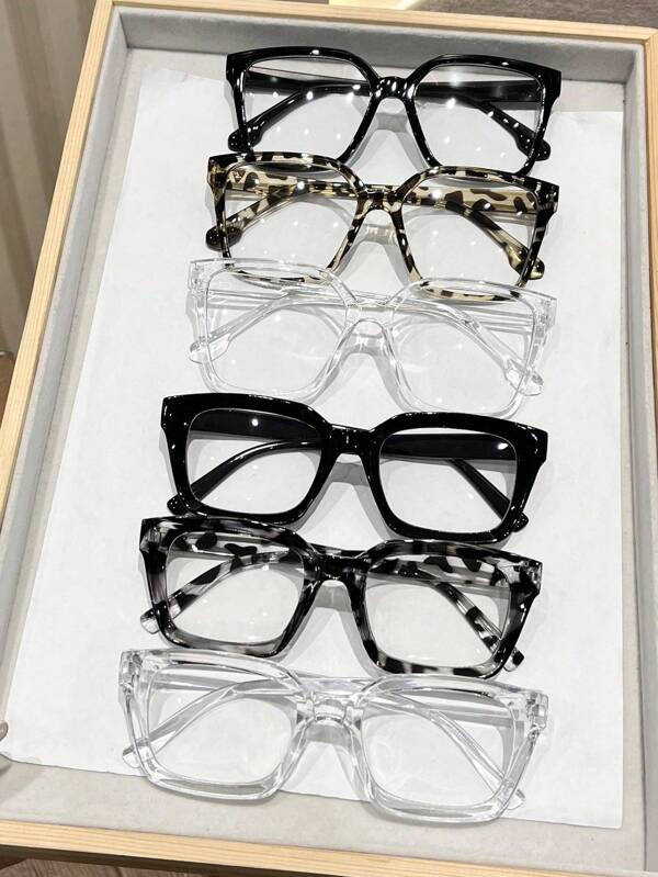 6 bucăți de ochelari de soare transparenți cu ramă completă geometrică din plastic, multicolori, cu lentile plate, stil casual, stil clasic coreean, niciodată demodat, pentru femei, ochelari de soare transparenți, combinație de ochelari de soare pentru acasă, articole esențiale pentru școală, fotografie stradală, citit, decor casual de afaceri pentru femei