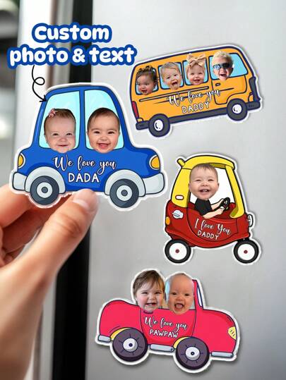 1 pieza Pegatina personalizada de foto para refrigerador de coche, pegatina de refrigerador de bebé personalizada, imán de refrigerador de coche con cara de bebé personalizada, pegatina de coche de dibujos animados con nombre de texto, material acrílico, regalo personalizado del Día del Padre, imán de coche con foto interesante