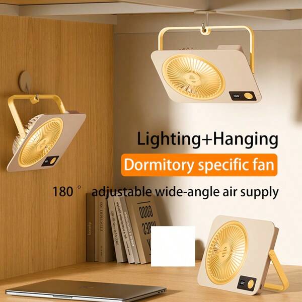 Small Desk Fan/Nightlight Portable Fan With 6 Wind Speeds, Gentle Wind Speed Transition, USB Chargeable, 2400mAh Large Capacity Battery For Long Runtime, Hanging & Standing Double Use