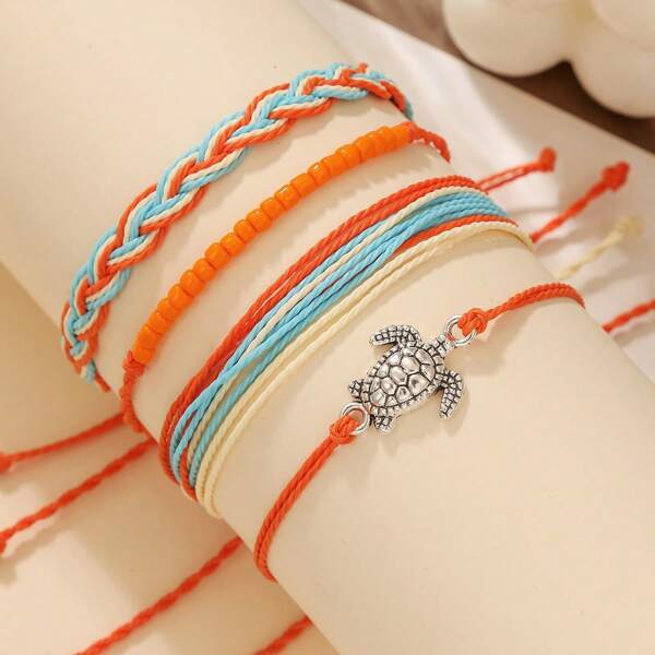 4pcs/Set Oceanic Blue Woven Bracelets Set