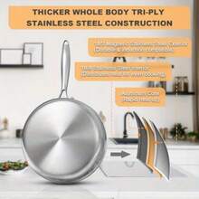 High Quality Three-Layer Stainless Steel Frying Pans, Deep Frying Pans, Uncoated Non Stick Frying Pans, Household Frying Pans, Electromagnetic Cooking Pans, Dishwashers, And Ovens Are, Fast, And Evenly Heated, With Heavy-Duty Detachable Handles - Multicolor - View 9