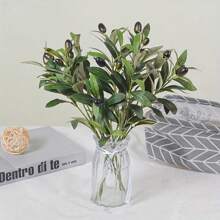 2/3pcs Lifelike Artificial Olive Branches - Realistic Plastic Greenery Stems With 6 Forks, Perfect For Vase Filling & Desktop Accent, Ideal For Home Decor, Room Decor, Garden Decor, Wedding Bouquets And Birthday Gifts