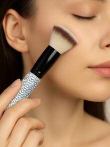 Princess Rose 公主玫瑰歌舞伎刷套装 - 优质银色水钻手柄（粉底刷），配有超密合成刷毛，适用于液体/膏状/粉末彩妆，专业喷枪妆容套装