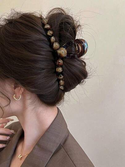 1个优雅时尚的咖啡色发爪夹，适合日常、通勤、休闲、约会、外出、春夏穿搭，时尚发夹，优雅发饰，海滩度假发夹，假日旅行发夹