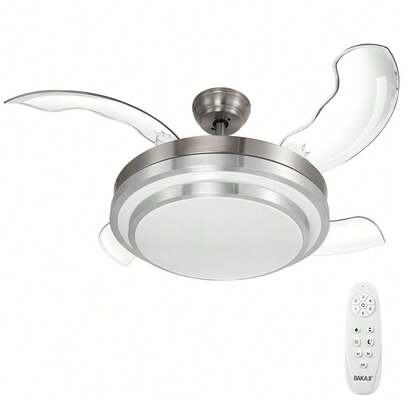 Bakaji Ventilatore Lampadario da Soffitto 4 Pale richiudibili a scomparsa in ABS, Diametro 106 cm, Lampada LED Plafoniera Acciaio 36W, 3 Velocità Selezionabili, con Timer,Cambio Colore e Telecomando