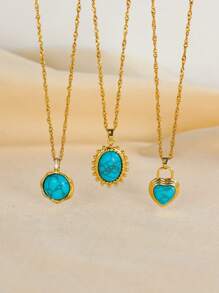 1 pieza Collar colgante de acero inoxidable con gema vintage marrón, collar con colgante ovalado con forma de sol y corazón chapado en oro con rhinestones, adecuado para uso diario o festivales, regalo de joyería para mujeres