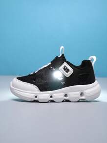 1 Pair Teenagers' Mesh Breathable Sports Shoes, Hollow Design, Elastic Upper, Hook & Loop Closure For Easy On/Off, Contrast Color Combination, Fashion & Versatile, Non-Slip & Durable Sole, Suitable For Daily Running, Sports, Travel & Multiple Scenarios