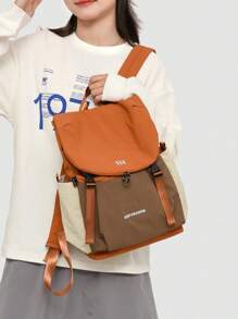 Casual Contrast Color Letter Women Backpack Large Capacity Ladies Fashion Backpack For Travel, Vacation, University Students