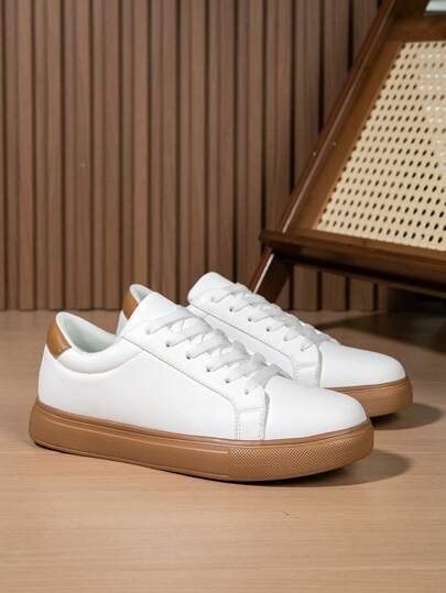 Men's Fashion Simple Contrast Color Splicing Basic Skate Shoes, Versatile Casual Sports Sneakers For Daily Wear, All Season, Plus Size Couples Shoes 2000s Style Valentine's Day Ideas