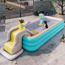 1pc Oversized Inflatable Adult Swimming Pool, Orange Color, High & Thick, Water Park Style, Portable Foldable Summer Wading Pool Suitable For Adults, Household Outdoor Backyard Garden Swimming Pool Size 2.1*3ft/3.3ft Rectangle, Beach Essentials, Beach Accessories, Pool Float