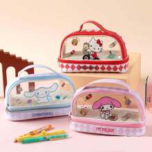 Sanrio 1 Stück Sanrio neue transparente Zweischicht-Federtasche, großer Kapazität 3D Cartoon Stiftemäppchen für Grundschüler/Mittelschüler, minimalistischer multifunktionaler Stiftkasten, Schülerbedarfsartikel, Schule wieder los