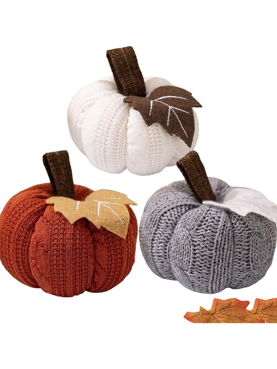3 Mini gestrickte Kürbis-Imitationen, gehäkelte Herbsternte-Kürbisse, Heimdekoration gestrickte kleine Kürbisse, geeignet für Thanksgiving und Erntedankfest, können als Hängeornamente oder Banner verwendet werden, Halloween-Dekorationen, Herbstdekorationen, Thanksgiving-Tischdekoration Kürbis Herbstdekoration Zimmer Dekoration