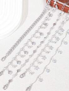 5 件/1 件时尚优雅心形锆石、贝壳、蝴蝶、银手链套装，适合女士日常佩戴、海滩、约会、派对、音乐节、礼物 - 銀色 - 查看 4