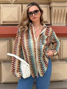 Jeta Ari Camisa holgada de manga larga con patrón texturizado, estilo bohemio de Ibiza, linda y sexy, ideal como ropa de playa y cubrecosturas para traje de baño en verano - Multicolor - Ver 8
