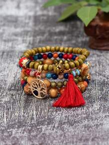 4pcs Set Fashionable & Elegant Acrylic Beaded Bracelets