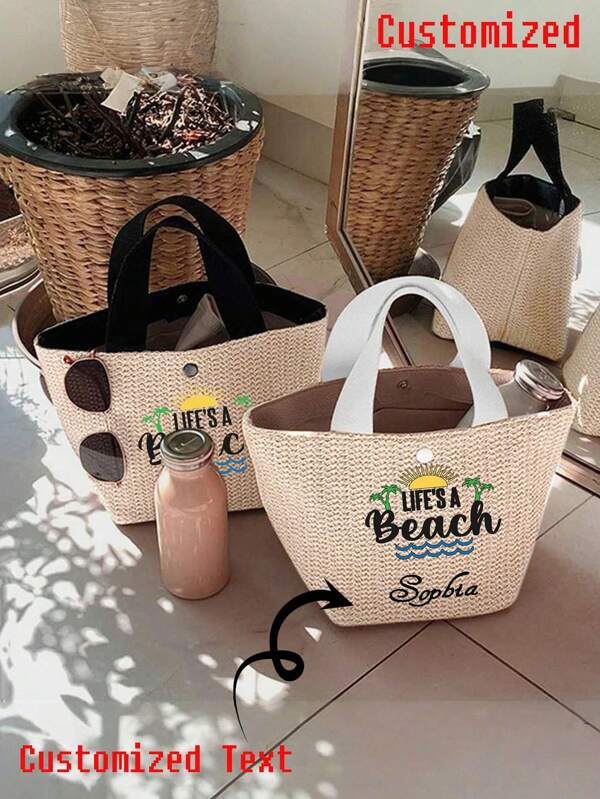 1pc Bohemian Style Large Woven Tote Bag - Roomy Black/White Handbag For Beach, Camping & Outdoors, Fabric With Magnetic Closure, Ideal For Women's Adventure, Beach Bag, For Commuting, School And Shopping, Convenient For Outdoor Use, Gift For Friends And Besties, Teacher Gift