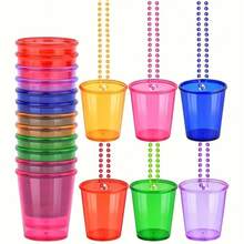12pcs Transparent Beaded Chain Cup Necklaces - Suitable For Singles' Party, Beer Festival, Carnival, Halloween And Etc. - Plastic Wine Glasses, For Party Supplies And Gifts, Novelty Items, Party Decorations, Party Essentials, Thick & Durable, Reusable, Applicable For Birthday Decoration, Halloween Costume, Role Playing, Photobooth, Wedding Decoration, Bachelorette Party, Graduation, Hawaiian Party And So On. - Multicolor - View 2