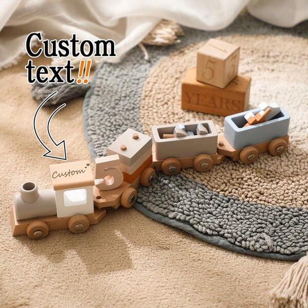 Customizable Montessori Toys Wooden Train For Baby Birthday Toy With Numbers And Blocks Game Toddler Boys And Girls Baby Learning Toy Personalized Name For Children Gifts