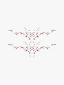 1 件 Y2K 风格可水洗临时纹身，红色蝴蝶线胸背身体防水防汗纹身贴纸，适合人们日常使用