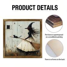 1 PIEZA Decoración de pared de madera de estilo vintage de granja para Halloween - Gato brujo con escoba, murciélago y silueta de calabaza - Decoración de madera natural para interiores/exteriores - Ideas de regalo únicas, para el hogar, la oficina o la cafetería, regalo perfecto para fiestas y vecinos, decoraciones de Halloween