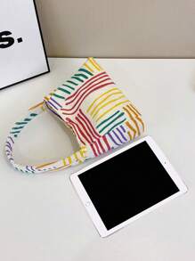 1 pieza Nuevo bolso pequeño cuadrado multicolor de rayas, bolso de hombro, bolso cruzado para mujeres jóvenes, estudiantes y damas de oficina, apropiado para diario, casual, compras, de gran capacidad y adecuado para teléfono, llaves, monedas, paraguas