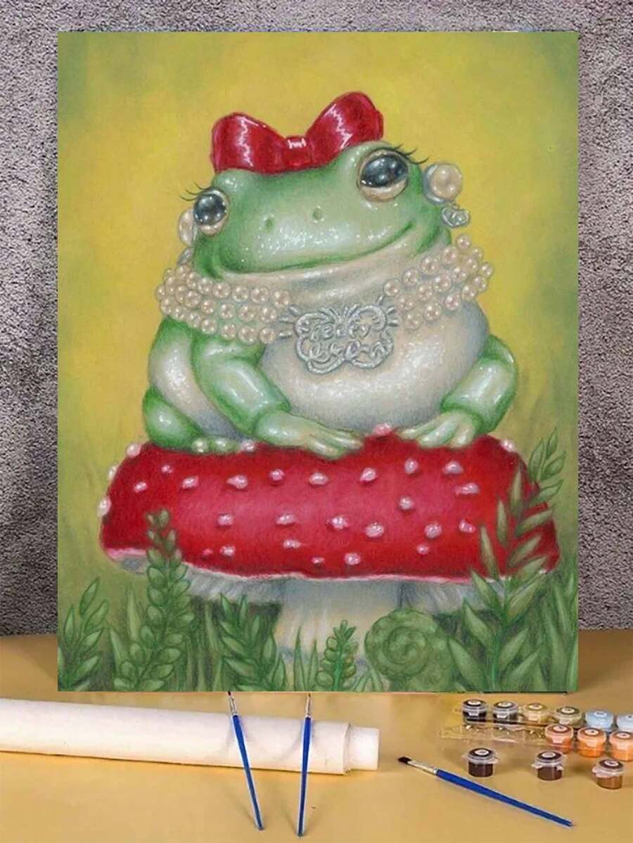 1 套青蛙公主艺术 DIY 数字油画套装，成人工艺品，无框艺术油画套装，适用于卧室装饰和艺术墙面装饰，简单有趣的绘画方法，无需绘画基础，实现您的艺术家梦想，沉浸在色彩缤纷的世界中，每一笔都是自我表达，为生活增添浪漫主义，送给家人和朋友的最佳礼物，节日礼物，40 * 50 厘米 - 橄欖綠 - 查看 1