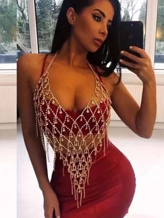 1 pièce Chaîne de corps sexy à la mode, pendentif goutte d'eau scintillante Chaîne de poitrine de bikini pour femmes, occasions de fête et de gala
