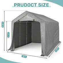 Cobertizo portátil de almacenamiento para exteriores, resistente, de lona, con puerta enrollable y cremallera para motocicletas, bicicletas y herramientas de jardín. - Gris - Ver 1