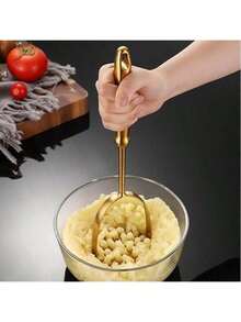1pc Stainless Steel Masher Masher Household Potato Masher Kitchen Tools Manual Multi Functional Gold Masher Masher Kitchen Supplies, Kitchen Accessories, Kitchen Small Tools - Multicolor - View 1