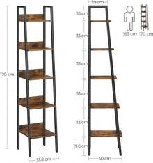 VASAGLE Estantería de Escalera, Estantería Estrecha de 5 Niveles, para Oficina, Dormitorio, Salón, Cocina, Marrón Rústico y Negro Tinta MLLS109B01V1 - rón Rústico + Negro Tinta - Ver 3