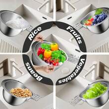 Rice Washing Bowl With Strainer Washer Strainer Bowl Side Drainers Colander For Cleaning Fruits Vegetables Beans Kitchen Tool - Silver - View 8