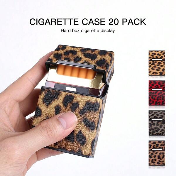 1 pieza Caja de cigarrillos portátil con 20 compartimentos y gran capacidad, evita que los cigarrillos se deformen, estuche de cigarrillos de viaje hecho de piel de PU con estampado de leopardo y cierre magnético resistente, protección de 360°, adecuado como regalo para padres, madres, parejas para Navidad, San Valentín u otras festividades