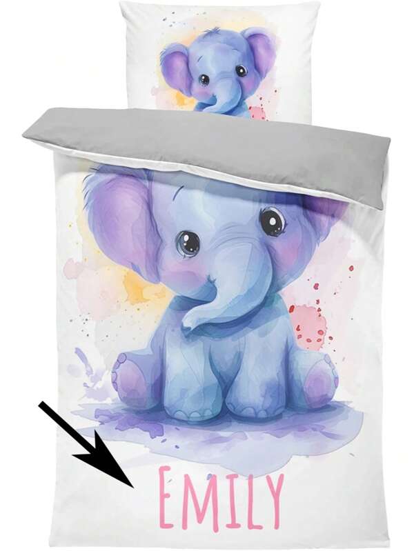 2PCS Cute Cartoon Elephant Print Bedding Two Pieces Set, 1 Duvet Cover And 1 Pillowcase, Double-Sided Skin Friendly Polyester Fabric That Does Not Fade, Customizable For Children'S Names, Essential For Children'S Bedrooms,Pillowcase Size Is 33 * 45