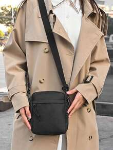 1个纯色休闲尼龙单肩斜挎包，轻便时尚，适合上班族、大学生、商务通勤、办公礼品、斜挎包、哥特迷你格纹包、单肩包、教师礼物、女友礼物、手机钱包、学习用品 - 黑色 - 查看 4