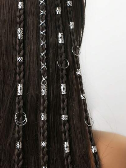 43pcs Silver Wire Rope Sun Shaped Hair Rings Mixed Set, Women's Braided Hair Accessories, Holiday Party Hair Clips, Hair Slide, Hair Barrettes