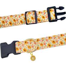 Collier de chien mignon avec charm fleur, couleurs rose, jaune, blanc. Collier de compagnie ajustable avec motif floral pour chien femelle et mâle, de petite, moyenne et grande taille