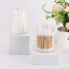 2 Pack Qtip Holder - Restroom Bathroom Organizers With Clear Plastic Apothecary Jars For Cotton Swab, Round Pads, Floss - Clear - View 8