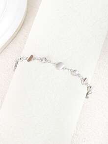 5 件/1 件时尚优雅心形锆石、贝壳、蝴蝶、银手链套装，适合女士日常佩戴、海滩、约会、派对、音乐节、礼物 - 銀色 - 查看 8